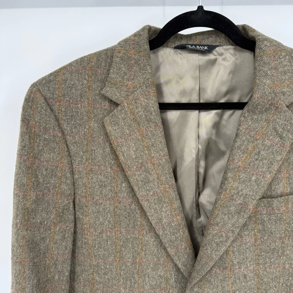 Jos A Bank Camel Hair 42R Sport Coat Herringbone Windowpane Blazer Luxury Office